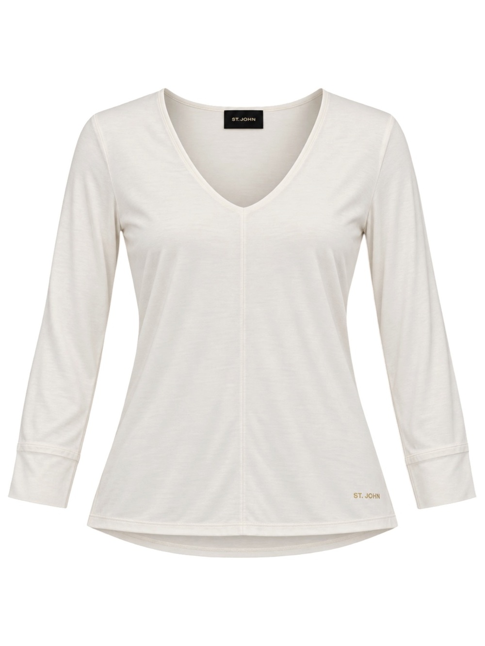 St. John White Polished V-Neck Jersey Top